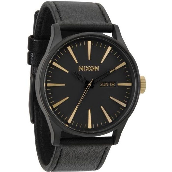 Montre Sentry Leather Nixon Noir Or