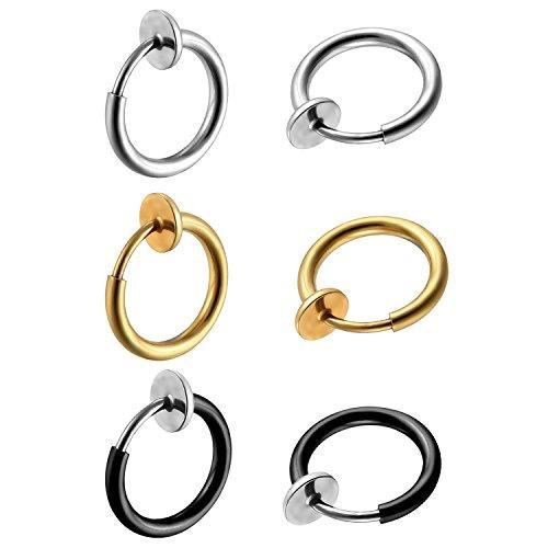 BOUCLE D OREILLE Oidea Bijoux 3 Paires Creoles Boucles D'oreille Homme Femme Pince d'Oreille Clips Anneau Non-Percées Acier