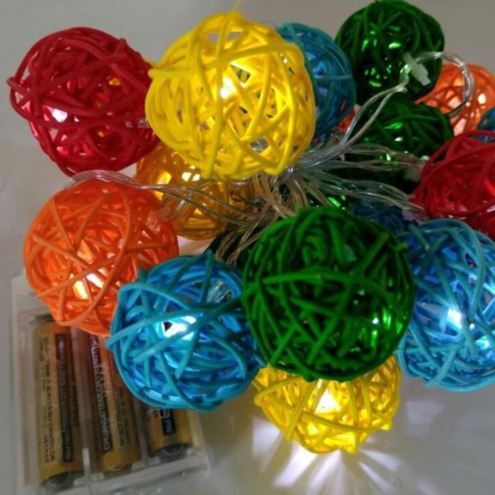 【Stock en Europe】20 Batterie LED chaîne Sepak rotin Boule de Noël lampe lumières d'extérieur