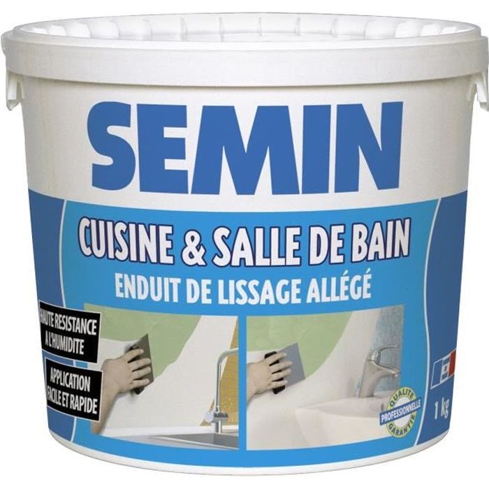 Enduit de lissage cuisine et salle de bain Semin - adapté aux pièces humides - seau de 1 kg