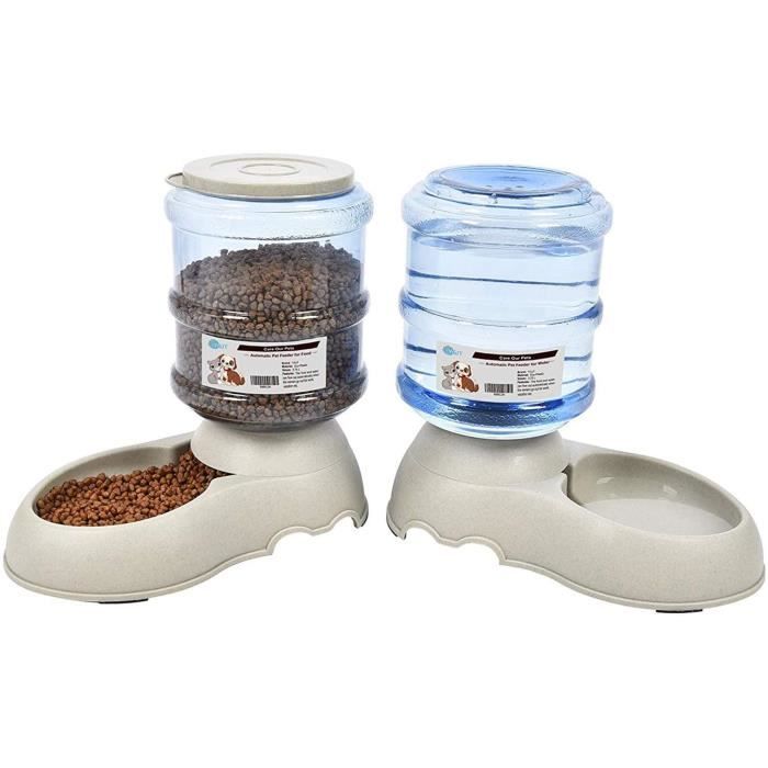 Distributeur de Nourriture/Eau Fontaine Automatique-3.75Lx 2 Pièces- Alimentation pour Chien/Chat/Croquettes Accesoires Gamelle Anim