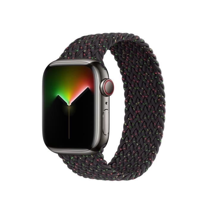 Bracelet Boucle Unique Tressé pour Apple Watch 38mm-40mm-41mm Series 8 SE 7 6 5 4 3 2 1 - Noir Rouge Etoilé- Taille S