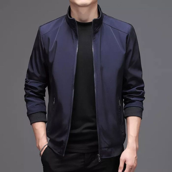 Veste de bombardier pour homme vetement d exterieur decontracte et fin couleur unie printemps et ete Bleu D21546 Blanc Cdiscount Pret a Porter