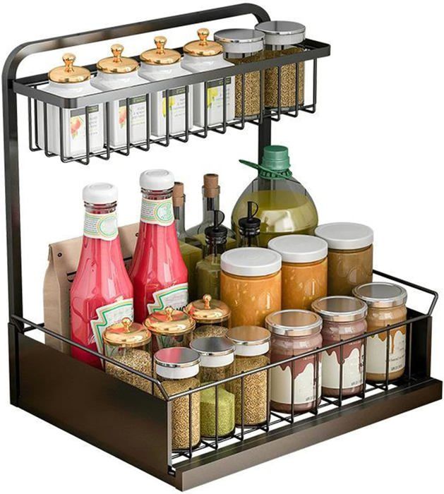 Organisateur De Placard Cuisine Extensible - 2 Pièces, Métal, Réglable 32 à 52 Cm, Support 30 Lbs