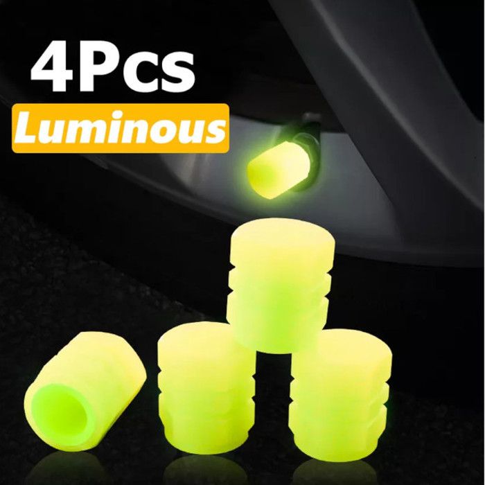 Lot De 8 Bouchons De Valve Luminescents - Pour Pneus Voiture, Moto, Vélo - Étanches Et Universels - Jaune - 12