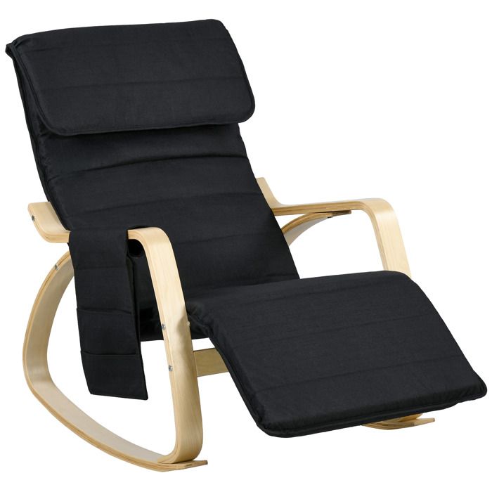 Fauteuil relax à bascule - HOMCOM - fauteuil allaitement avec repose-pieds réglable poche latérale et appui-tête noir