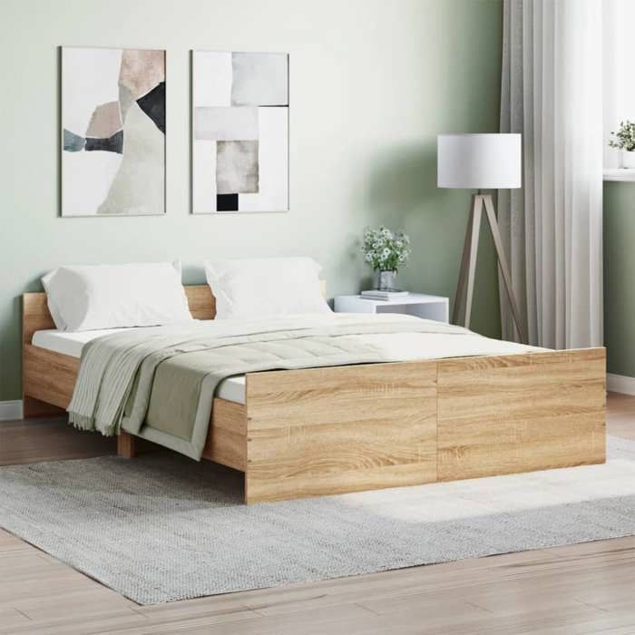 Lit classique double - Cadre de lit - sans matelas - chêne sonoma 140x190 cm DECO JA5832270