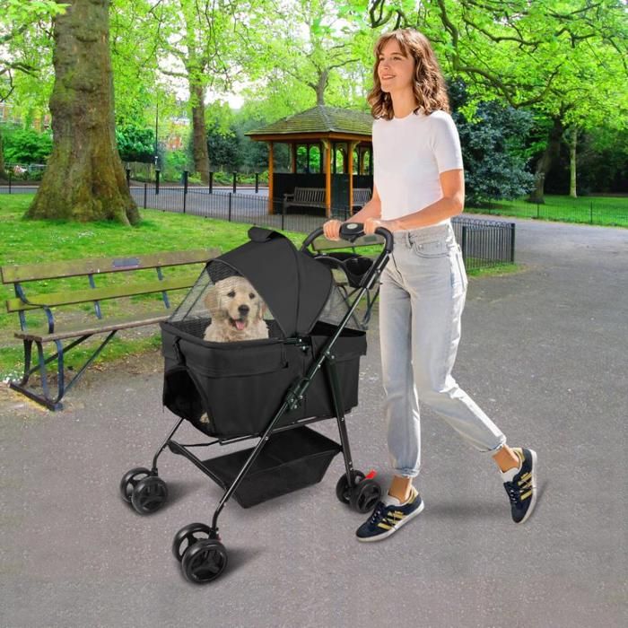 Comparer les prix de POUSSETTE PLIABLE POUR ANIMAUX DE COMPAGNIE À UNE TOUCHE AVEC CEINTURE DE SÉCURITÉ INTERNE, NOIR, 50*65*99CM.