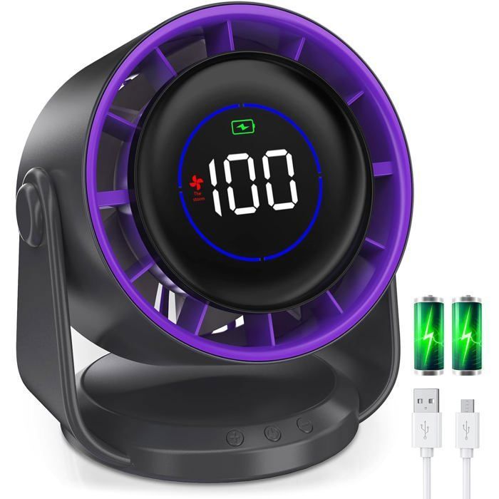 Ventilateur de Bureau 5000mah199 Vitesses avec Écran LED Rechargeable USB Réglable à 105° Ventilateur Silencieux Portable - Moursiieny