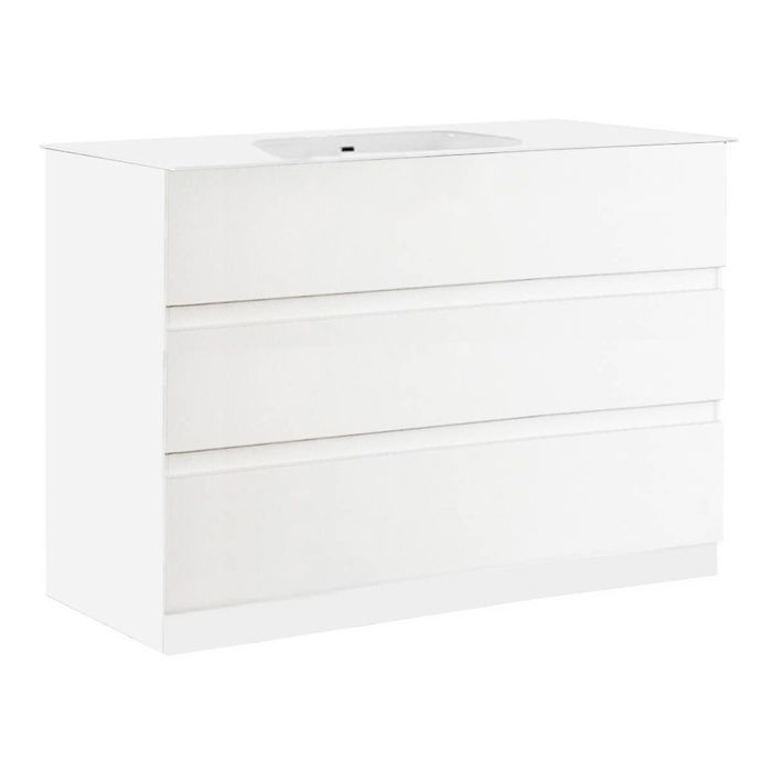 Meuble Vasque 101cm 3 tiroirs finition blanc laqué - BIRJA
