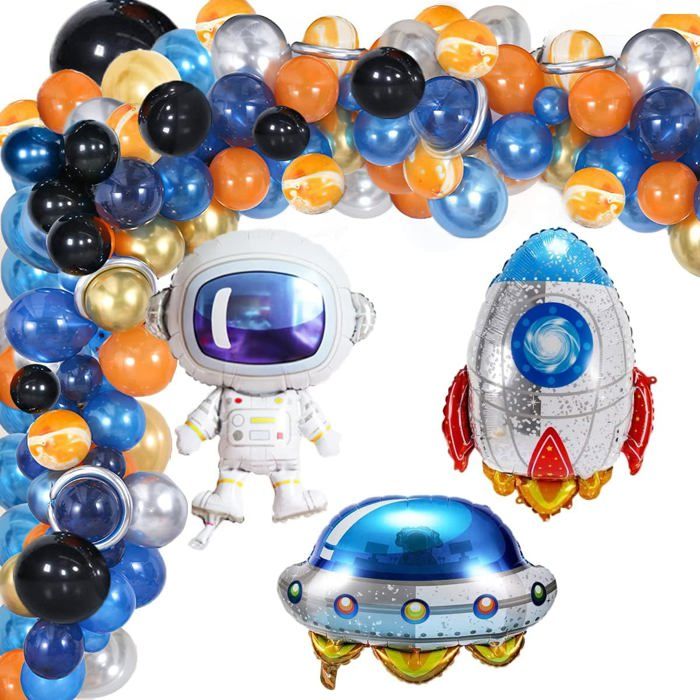SWOKKTS Decoration Anniversaire Astronaute Espace 4 Ans, Fond et SWOKKTS Decoration Anniversaire Astronaute Espace 4 Ans, Fond et