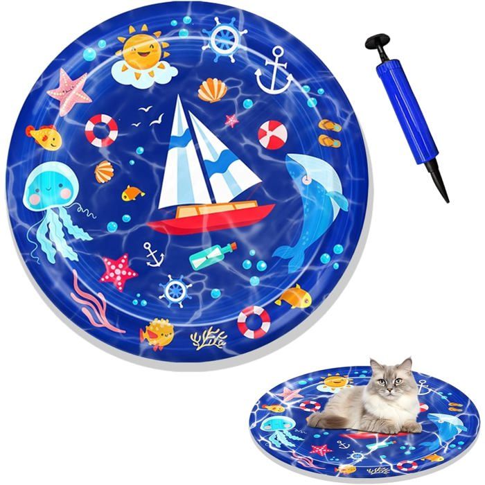 Tapis de jeu à eau pour chattapis de refroidissement sensoriel gonflable pour animal de compagnie(Épaississant)65cm