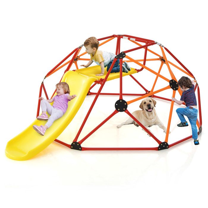 DREAMADE Dôme descalade avec Toboggan pour 3-10 AnsPlateforme en TissuCadre MétalliqueAire de Jeux Intérieur & ExtérieurRouge