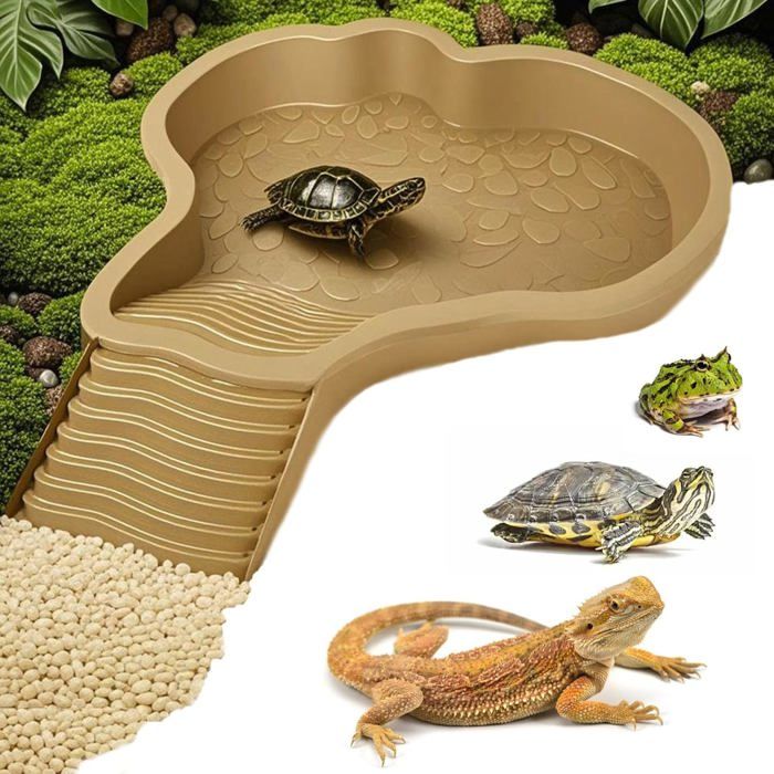 Comparer les prix de Abreuvoir Tortue Terrestre Bol deau pour Reptiles avec éChelle Rampe Animaux Piscine Accessoire De Distributeur deau(Yellow)-A