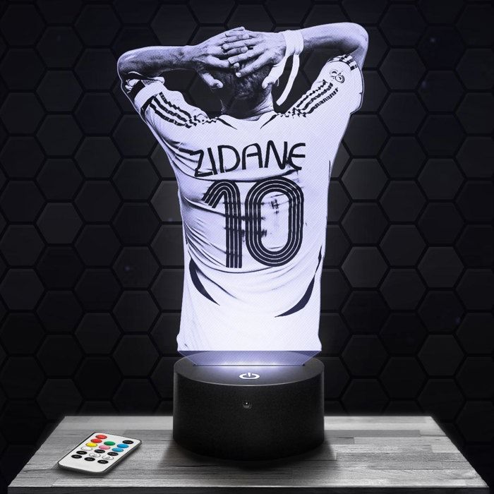 Lampe 3D - Zinedine Zidane - Accessoire Figurine Cadeau Zinedine Zidane - Veilleuse Led Tactile avec socle au choix