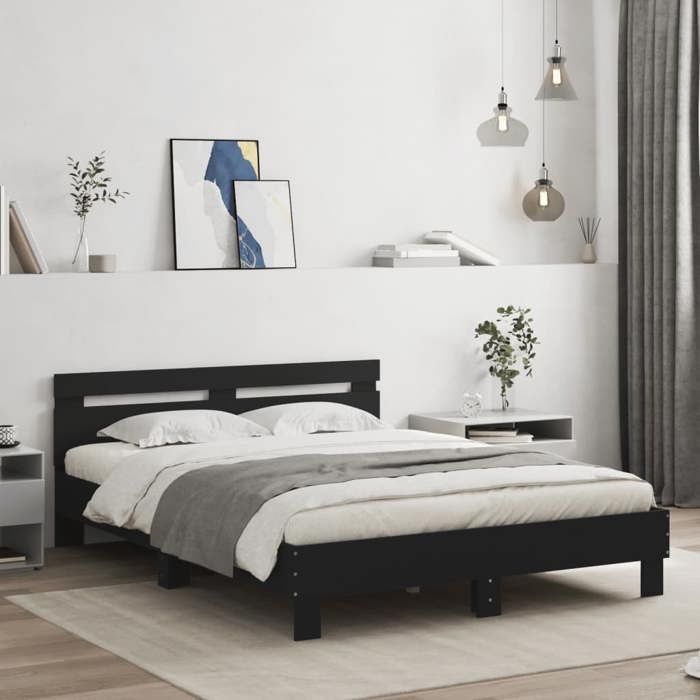 Lit Double Adulte Cadre de lit avec LED - SOLOMON - noir 140x200 cm JILLS 93809