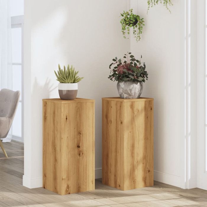 Supports pour plantes - Lot de 2 - Bois dingénierie - Chêne artisanal - Design contemporain