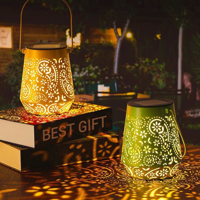 2X Lampes Solaire Exterieur Jardin - 0.2W IP55 - Vert + Jaunâtre - 25*15 cm - Lanterne solaire à induction en forme de marguerite