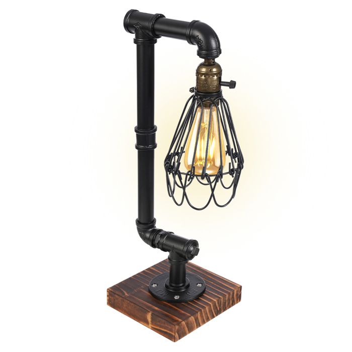 Lampe de bureau en bois lampe de table vintage en métal veilleuse steampunk industrielle avec style rétro pour bar