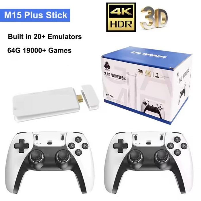 M15 Game Stick – Console Rétro 4K Avec 30 000+ Jeux (128 Go) – 2 Manettes Sans Fil – Plug And Play