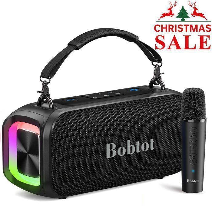 Enceinte extérieure portable Bobtot haut-parleurs microphones de fête enceinte Bluetooth son surround 360° garantie 2 ans-noir