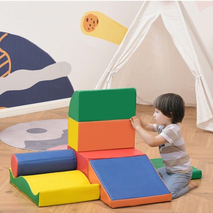 Ensemble 7 Blocs Construction Mousse Géants Simili Cuir Colorés - Jeu Grimper Sécurisé - Chambres Enfants Crèches