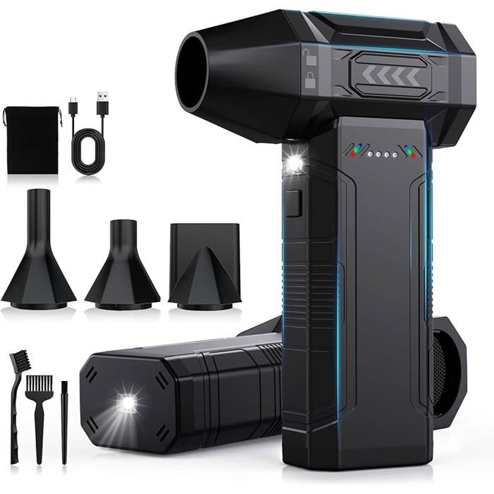 Souffleur Air Comprimé Rechargeable 180000 Tr/min - Batterie 10000mAh, 4 Vitesses, Double LED - Nettoyage PC, Voiture, Clavier (Noir)