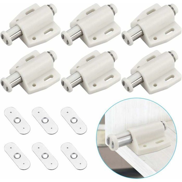 Loquet magnétique - PZCC - 6 pièces - Plastique ABS - Pour portes et tiroirs - Blanc