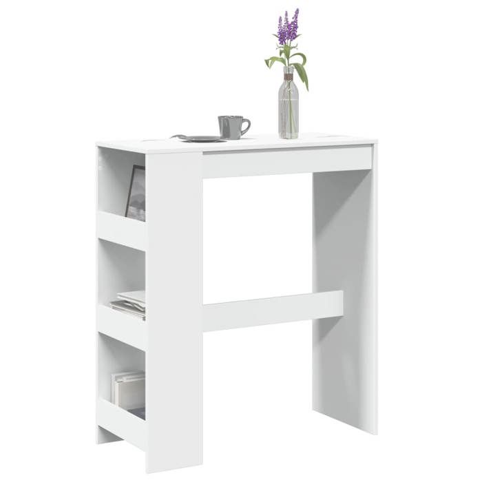 Table de bar avec étagères - vidaXL - Blanc - 90x40x1035 cm - Bois dingénierie - 3 étagères - Capacité totale 70 kg