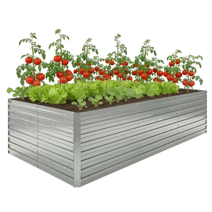 Jardinière extérieure - Outsunny - rectangulaire - avec bordure de sécurité et fond ouvert - 240 x 120 x 60 cm - gris argenté