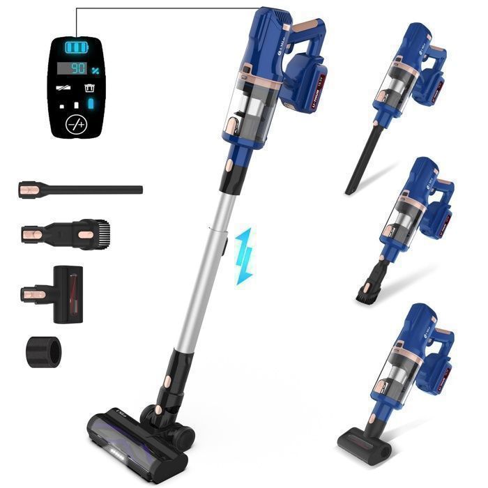 Aspirateur balai sans fil EDENDIRECTPuissance daspiration élevée de 28 000 Paaffichage LED intelligentautonomie de 60 minutes - Edendirect