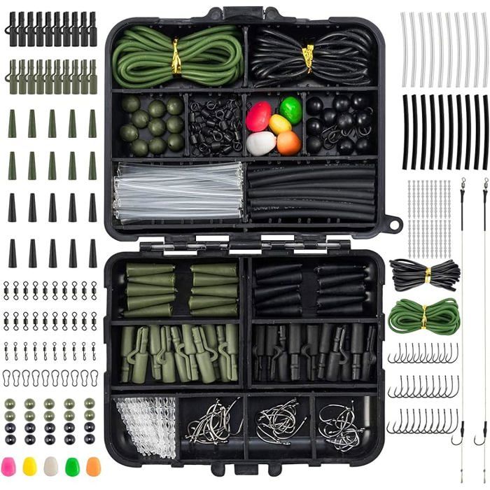 278pcs Matériel à la Carpe avec Boîte Portable Accessoires Prêts à emploi 280pcs Vert Noir(avec Bas Ligne)