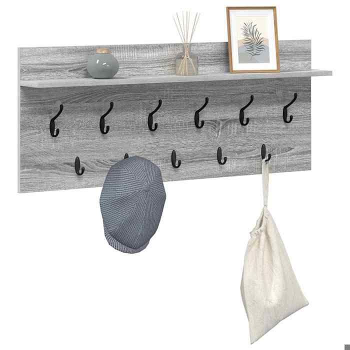 Meuble Étagère - Gris - Porte-manteau mural - 1 pc - avec étagère Gris Sonoma 100x40x12 cm B5017