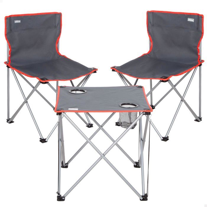 Set de Camping Pliant Table 46x46x46 cm 2 chaises 43x43x71 cm Gris Structure en Acier Anti-Bascule Capacité de Charge 110 kg Set de Camping Pliant Table 46x46x46 cm 2 chaises 43x43x71 cm Gris Structure en Acier Anti-Bascule Capacité de Charge 110 kg