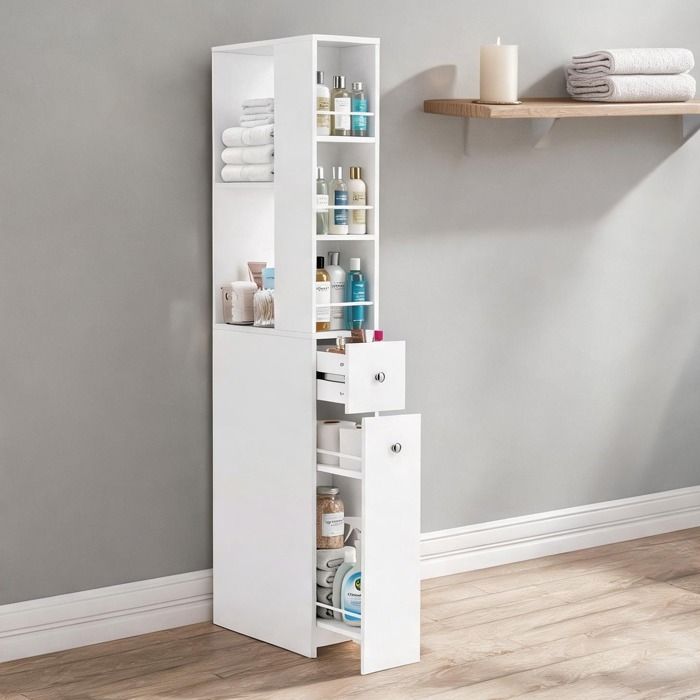 Colonne De Salle De Bain Armoire De Salle De Bain en MDF Bianco 40 x 18 x 135 cm
