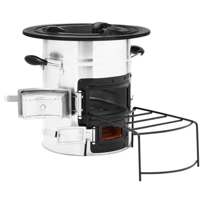 Poêle à Bois De Camping MOPHOTO – 38x20x22 Cm, 7 Tubes Cheminée Acier Inox, Coupe-étincelles, Pour Tente Et Pêche