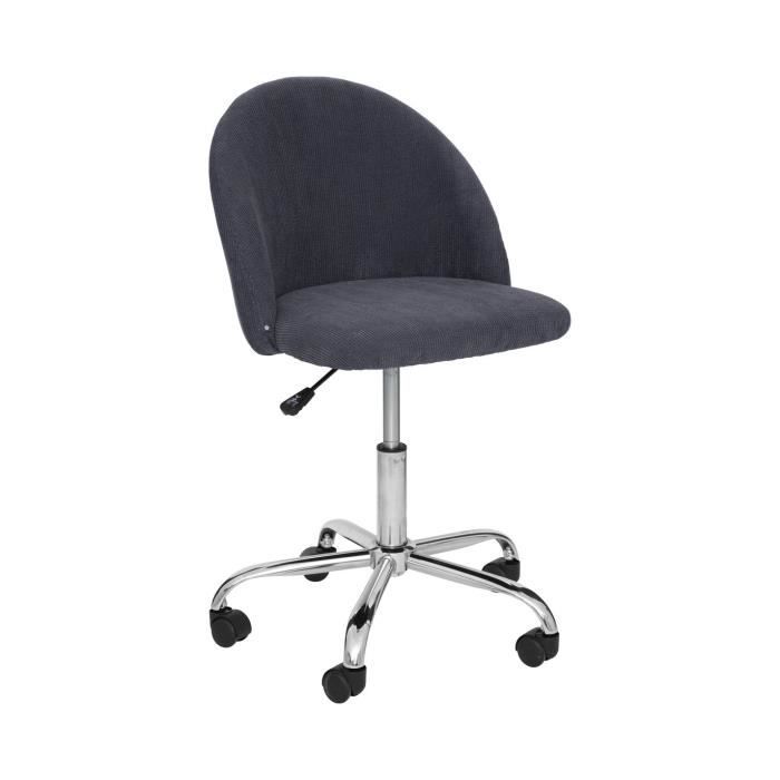 atmosphera - chaise de bureau en velours côtelé gris et pieds en métal