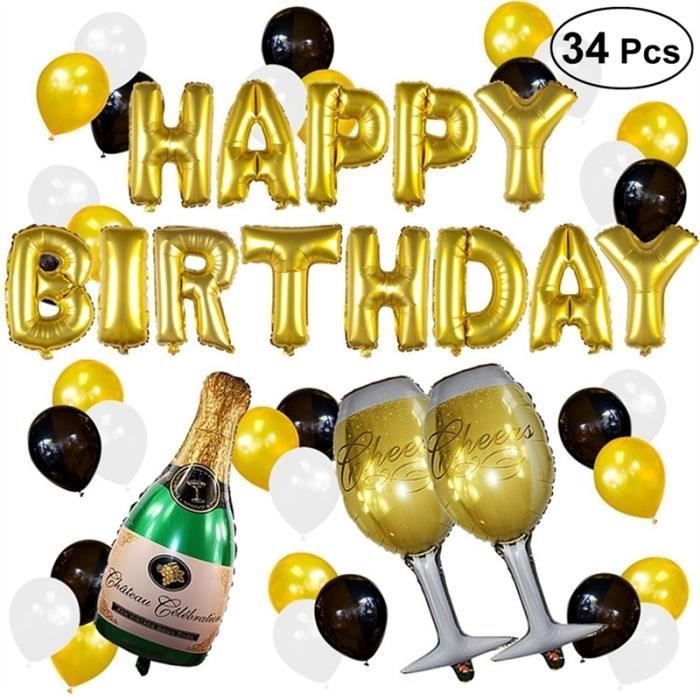 34 Pcs Heureux Anniversaire Alphabet Ballons Champagne Feuille D Aluminium Banniere Ballons Kit Cdiscount Maison