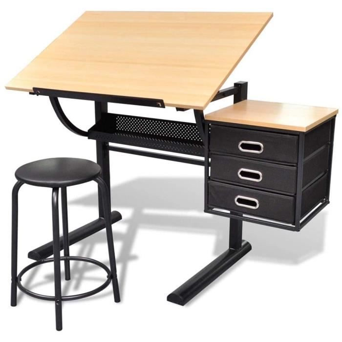 Table à dessin inclinable 2 tiroirs et tabouret - Peinture À L'Huile - Achat & prix