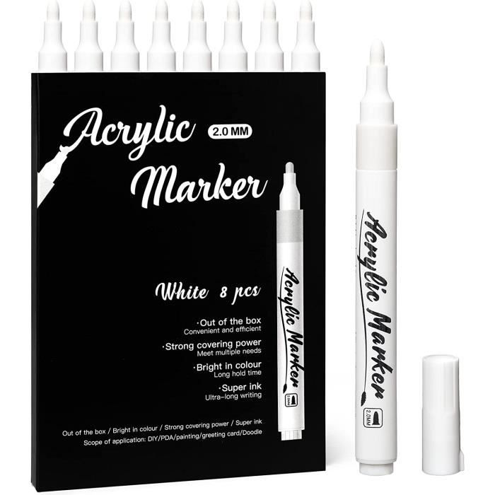 White Pen, 8 marqueurs blancs, pointe fine, marqueurs permanents blanc  acrylique pour papier noir, croquis, dessin, bois, A468 - Cdiscount  Beaux-Arts et Loisirs créatifs