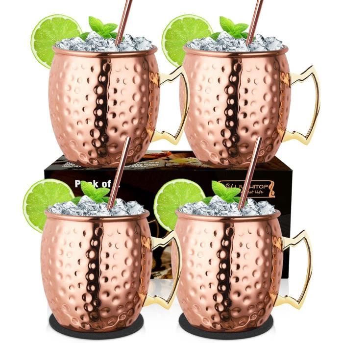 Lot de Verre Moscow Mule 4 Tasses Moscou Mule avec 4 Pailles