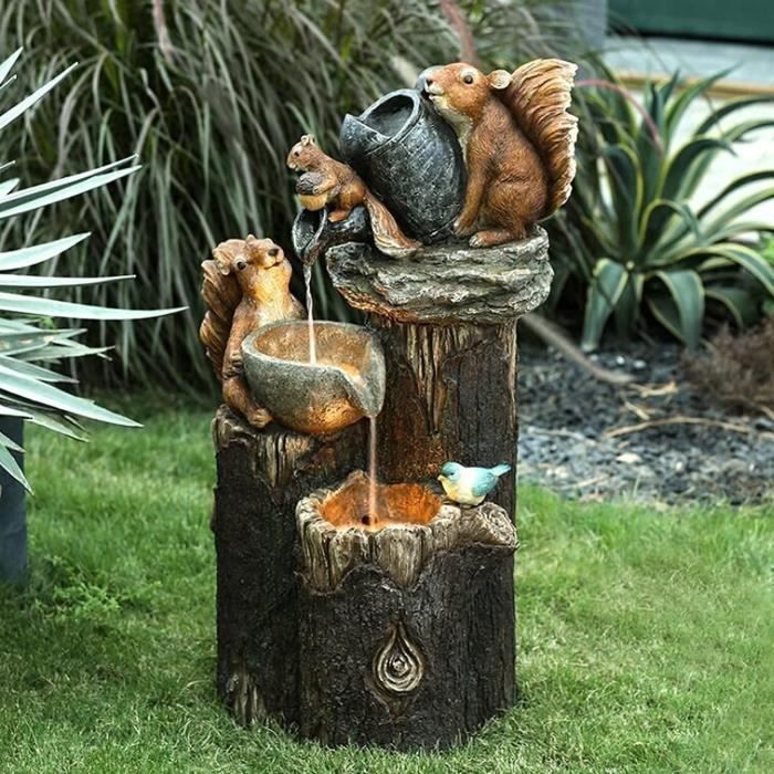 Statue de jardin solaire en forme d'écureuil-canard en cascade avec lampes solaires de jardin - Fiorky