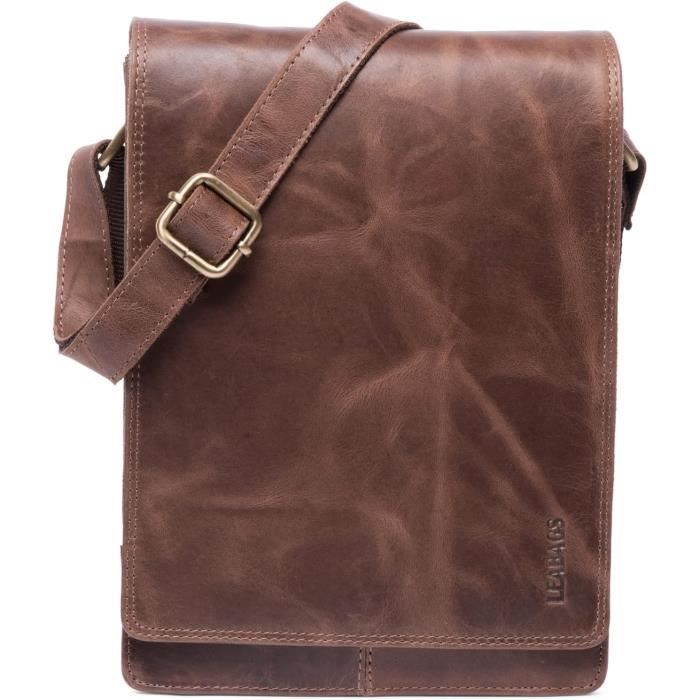 Sac Bandoulière Cuir Véritable Vintage - Modèle Convertible Homme/Femme, Taille M