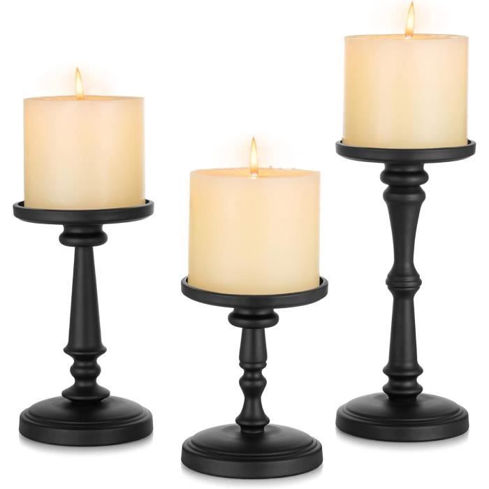 Bougeoirs Noirs Pour Bougies Piliers - Lot De 4 Supports En Fer 9x9 Cm Pour Décoration De Fête Et Mariage