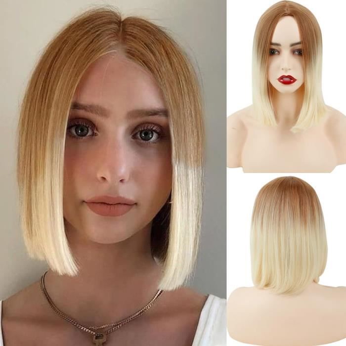 Topcosplay Perruque Courte Bob Noire Ou Blonde - Cheveux Synthétiques Résistants à La Chaleur - Idéal Cosplay, Halloween, Fête