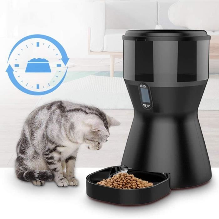 Distributeur Croquettes Chat Automatique 4L Pour Chats & Chiens Noir Vendos85