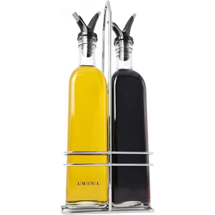 Lot De 2 Bouteilles Huile Verre 500 Ml - Distributeur Vinaigre Avec Bec Verseur Et Bouchon étanche - Cuisine