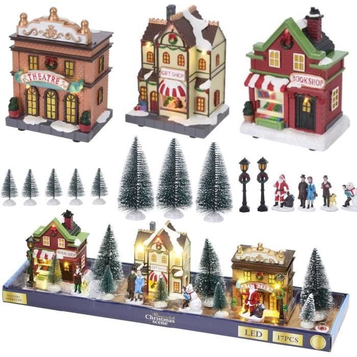 Grand Village de Noël Lumineux LED 17 Pièces Décoration de Noël
