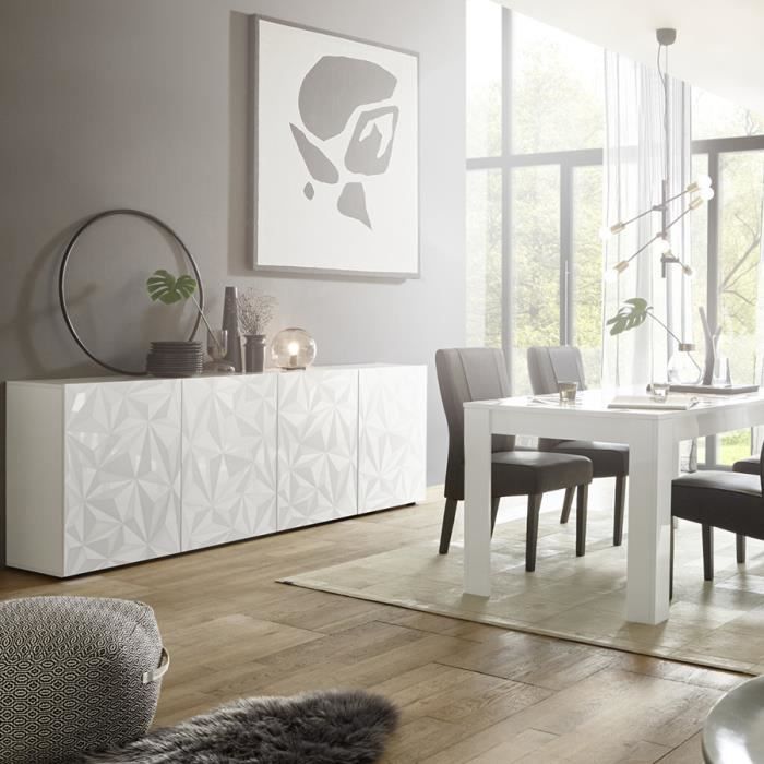 Salle à manger laqué blanc avec buffet 4 portes ANTONIO L 180 x P 90 x