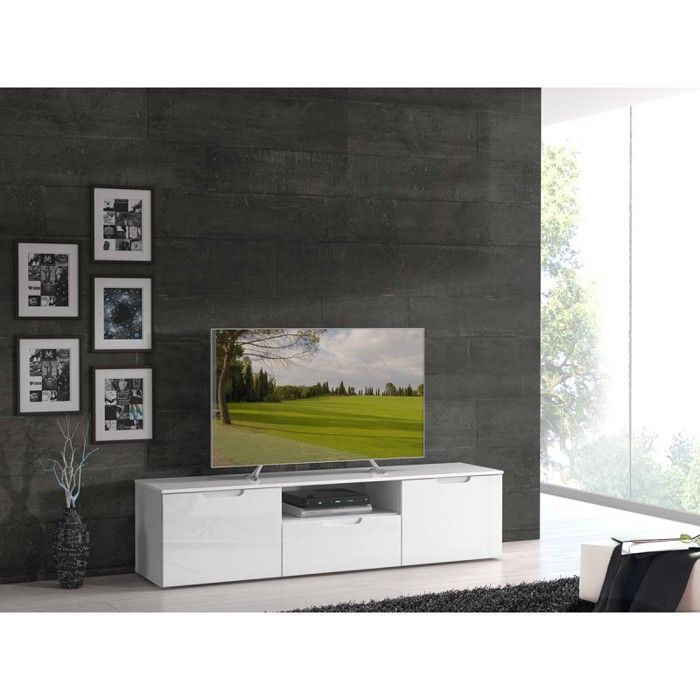 Meuble TV 170 cm blanc laqué 2 portes 1 tiroir - PURE Meubletmoi Meuble TV 170 cm blanc laqué 2 portes 1 tiroir - PURE Meubletmoi